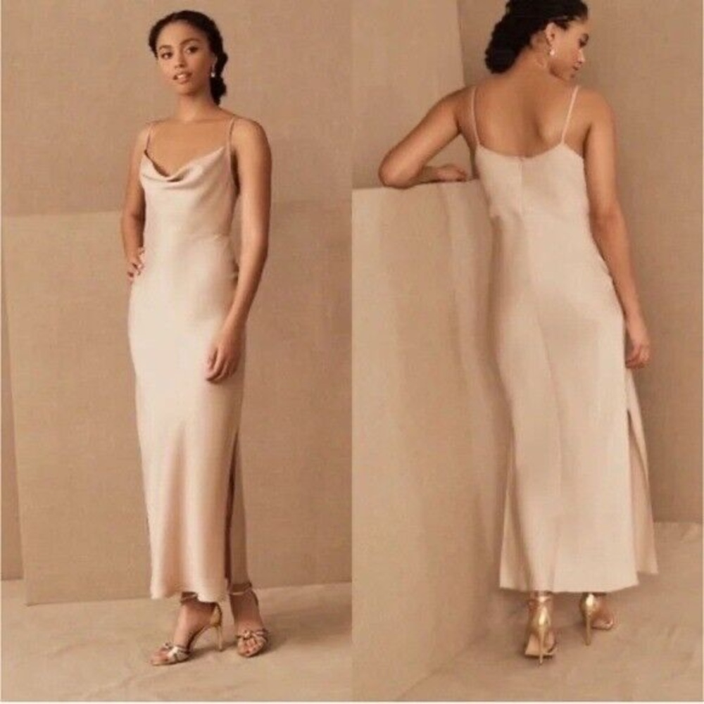 NWT BHLDN Anthropologie Cali Satin Cowl Neck Oyster Wedding Dress - Picture 5 of 9